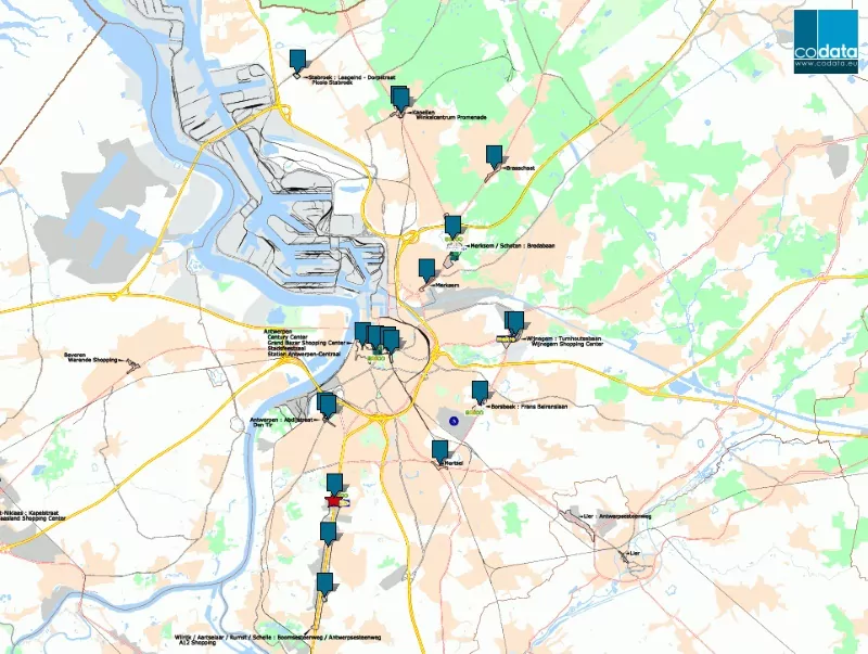 arrondissement anvers, sites commerciaux codata