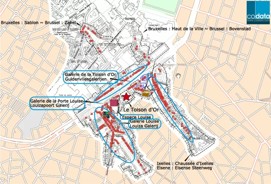 plan codata bruxelles, sites commerciaux et emplacements