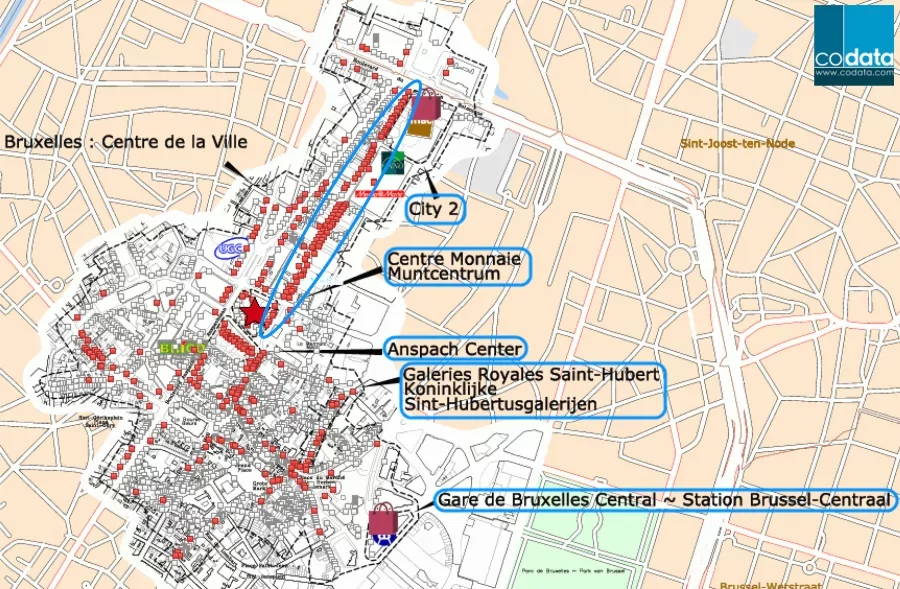 codata, zones commerciales centre ville bruxelles