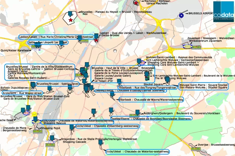 bruxelles, commerces pieds d'immeubles, plan codata