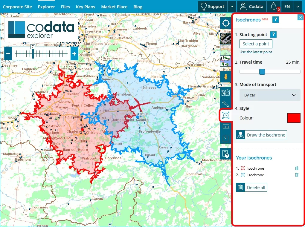 tracer un isochrone, zone de chalandise