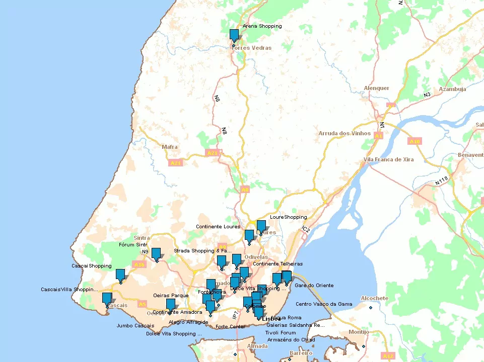 cartes sites commerciaux Lisbonne