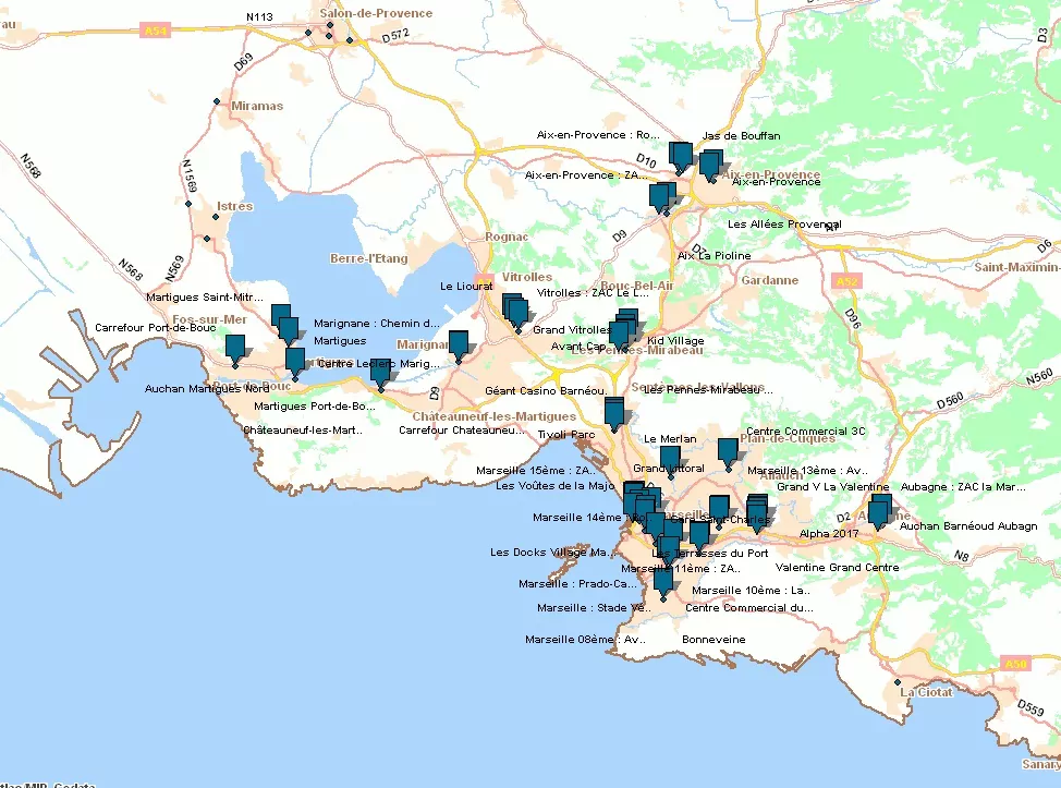 zones commerciales et sites codata identifiés Marseille