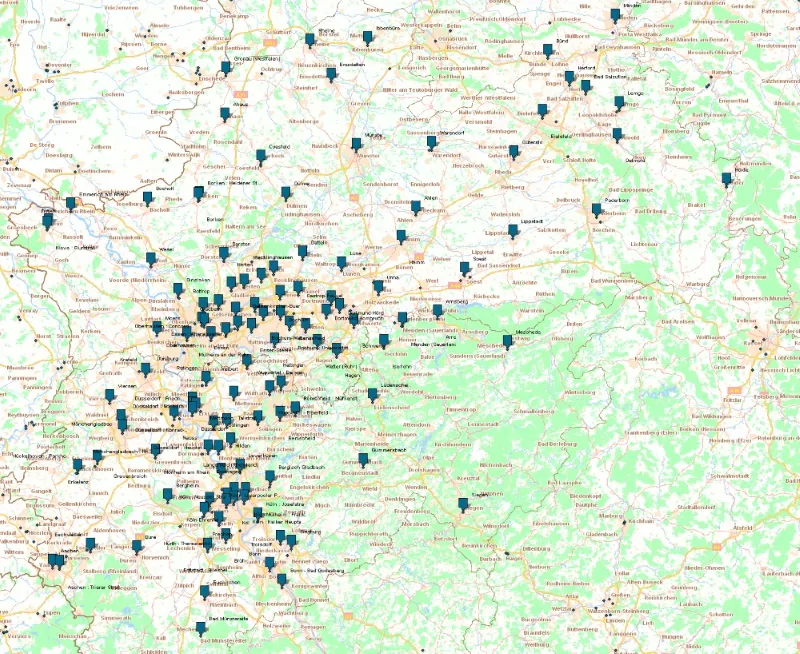 Nordrhein-Westfalen plan codata, commerces et sites commerciaux