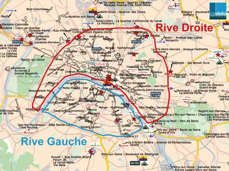 plan de paris rive droite, rive gauche, immobilier commercial